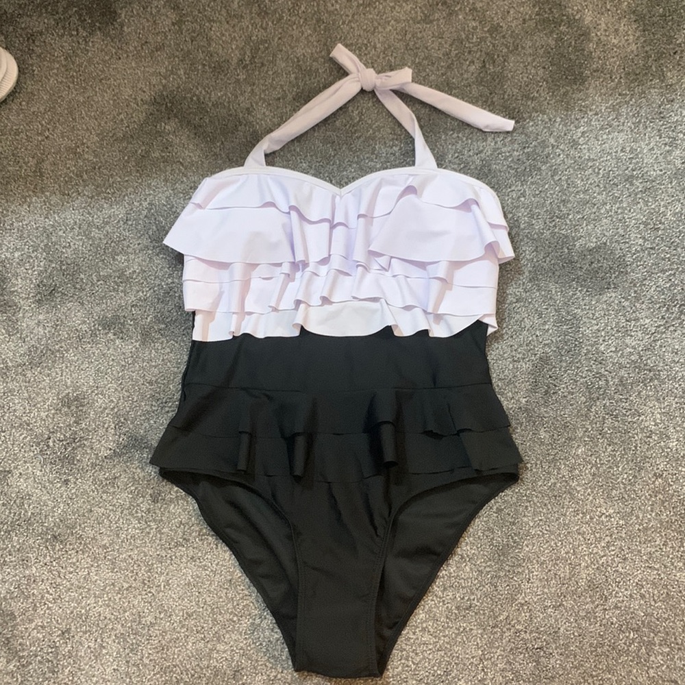 Ruffled halter one piece